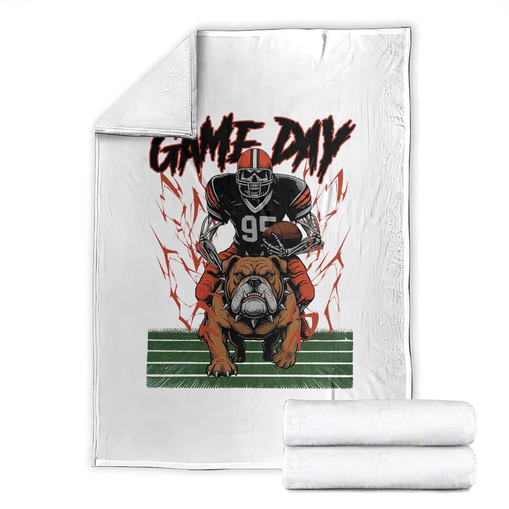 Funny Skeleton Playing Football Throw Blanket Game Day Gift TS12 Black Print Your Wear