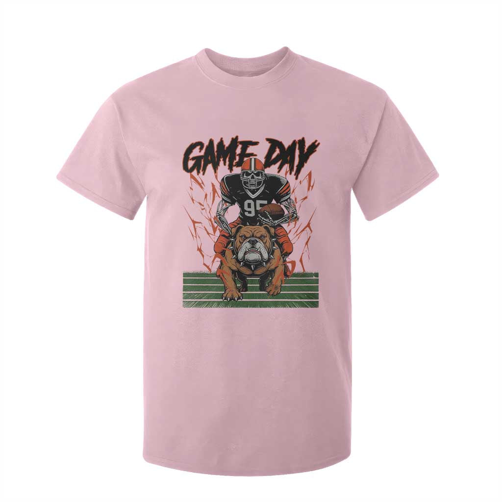 Funny Skeleton Playing Football T Shirt For Kid Game Day Gift TS12 Light Pink Print Your Wear