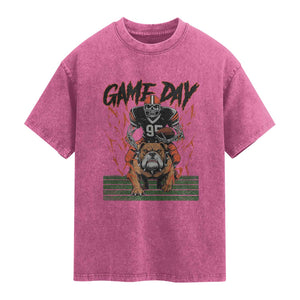Funny Skeleton Playing Football Washed Cotton T-Shirt Game Day Gift