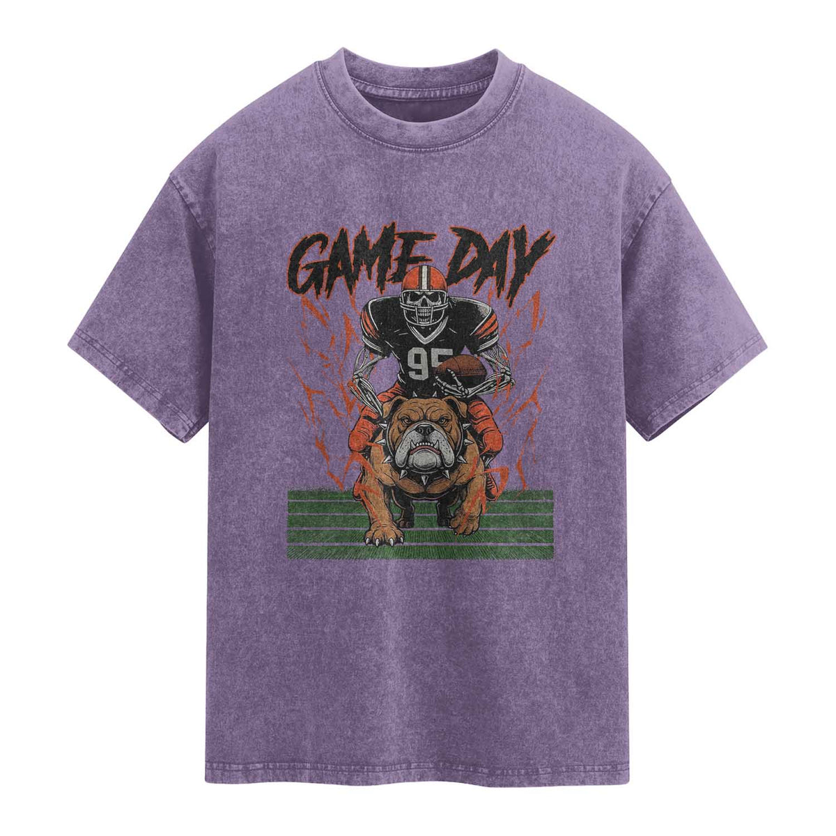 Funny Skeleton Playing Football Washed Cotton T-Shirt Game Day Gift