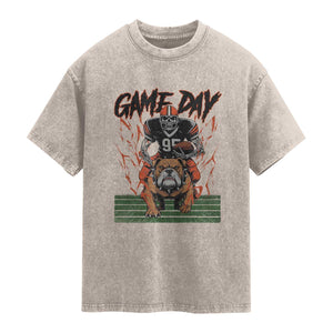 Funny Skeleton Playing Football Washed Cotton T-Shirt Game Day Gift