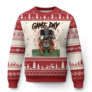 Funny Skeleton Playing Football Ugly Christmas Sweater Game Day Gift TS12 Beige Red Print Your Wear