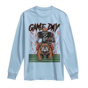 Funny Skeleton Playing Football Long Sleeve Shirt Game Day Gift TS12 Light Blue Print Your Wear