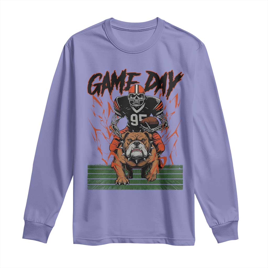 Funny Skeleton Playing Football Long Sleeve Shirt Game Day Gift TS12 Violet Print Your Wear