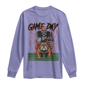 Funny Skeleton Playing Football Long Sleeve Shirt Game Day Gift TS12 Violet Print Your Wear