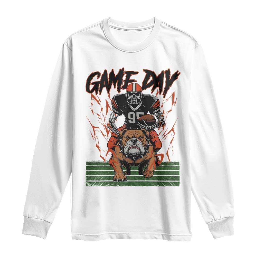 Funny Skeleton Playing Football Long Sleeve Shirt Game Day Gift TS12 White Print Your Wear