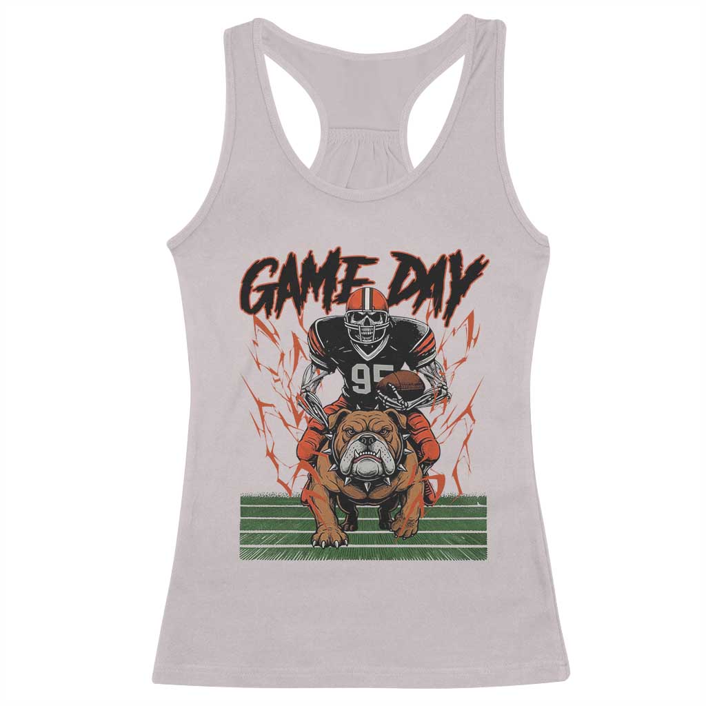 Funny Skeleton Playing Football Racerback Tank Top Game Day Gift TS12 Ice Gray Print Your Wear