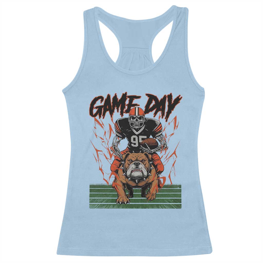 Funny Skeleton Playing Football Racerback Tank Top Game Day Gift TS12 Light Blue Print Your Wear