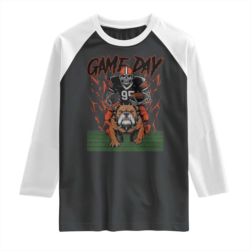 Funny Skeleton Playing Football Raglan Shirt Game Day Gift TS12 Black White Print Your Wear