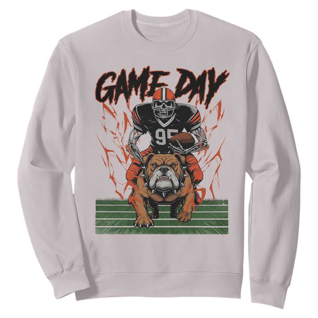 Funny Skeleton Playing Football Sweatshirt Game Day Gift TS12 Ice Gray Print Your Wear
