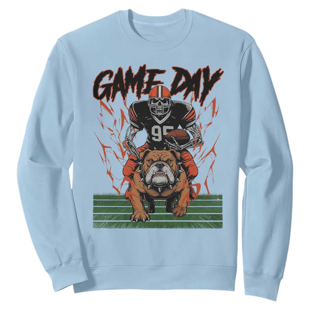 Funny Skeleton Playing Football Sweatshirt Game Day Gift TS12 Light Blue Print Your Wear
