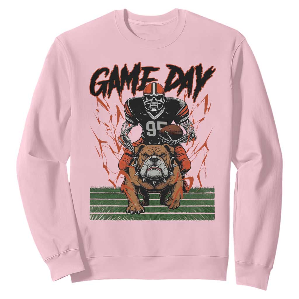 Funny Skeleton Playing Football Sweatshirt Game Day Gift TS12 Light Pink Print Your Wear