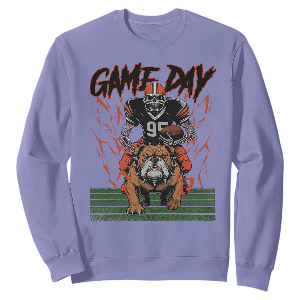 Funny Skeleton Playing Football Sweatshirt Game Day Gift TS12 Violet Print Your Wear