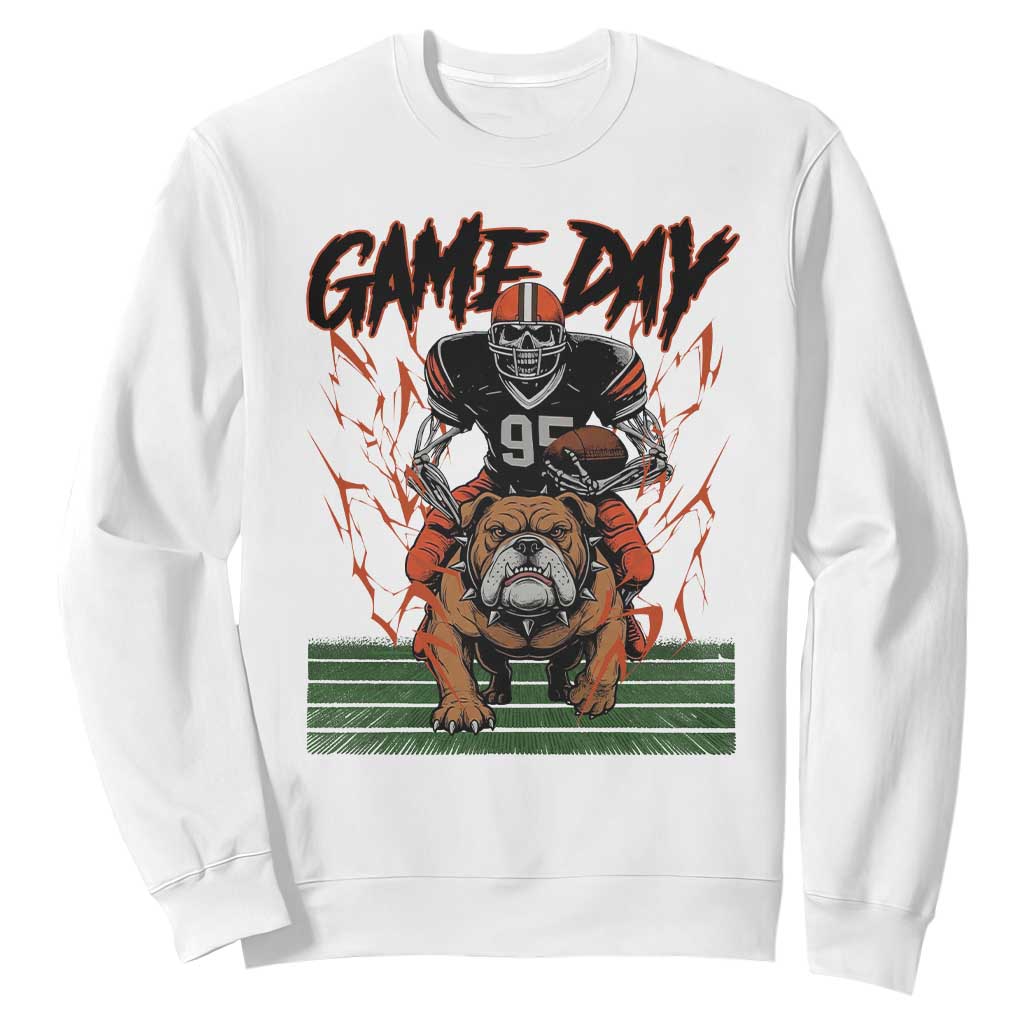 Funny Skeleton Playing Football Sweatshirt Game Day Gift TS12 White Print Your Wear
