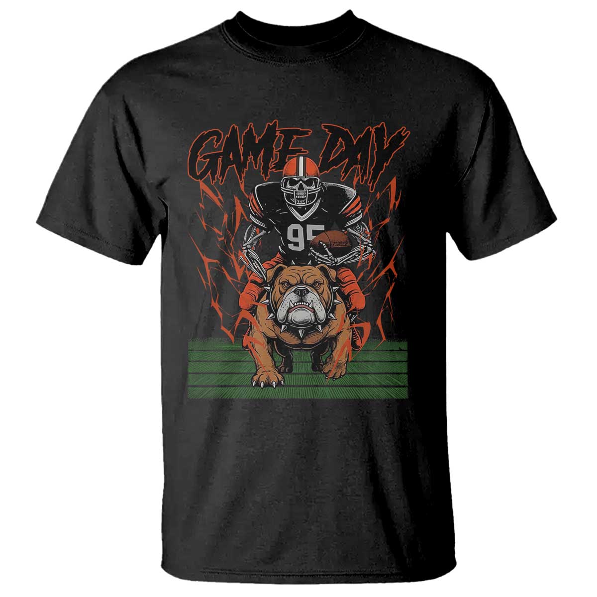 Funny Skeleton Playing Football T Shirt Game Day Gift TS12 Black Print Your Wear