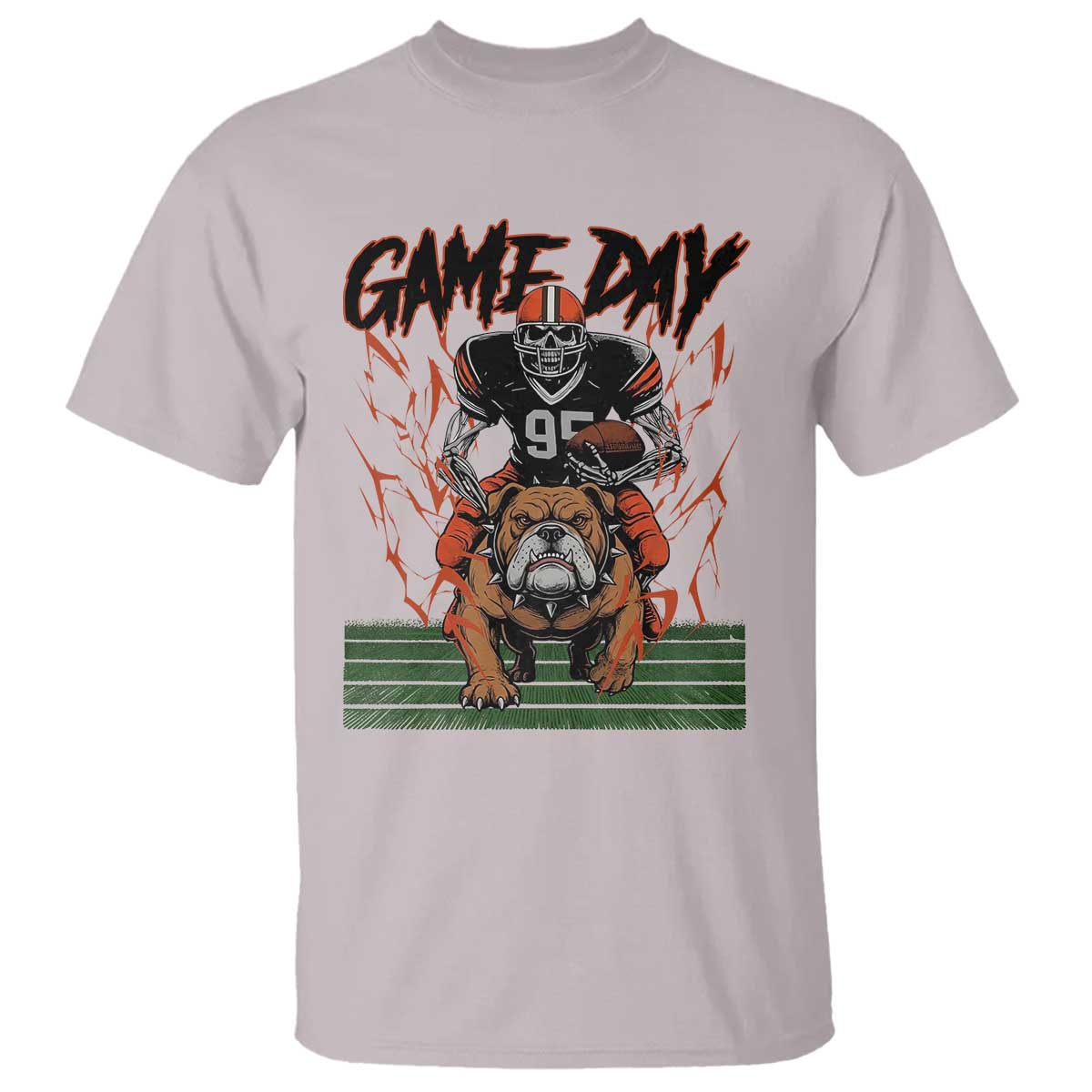 Funny Skeleton Playing Football T Shirt Game Day Gift TS12 Ice Gray Print Your Wear