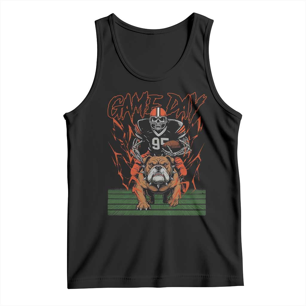 Funny Skeleton Playing Football Tank Top Game Day Gift TS12 Black Print Your Wear