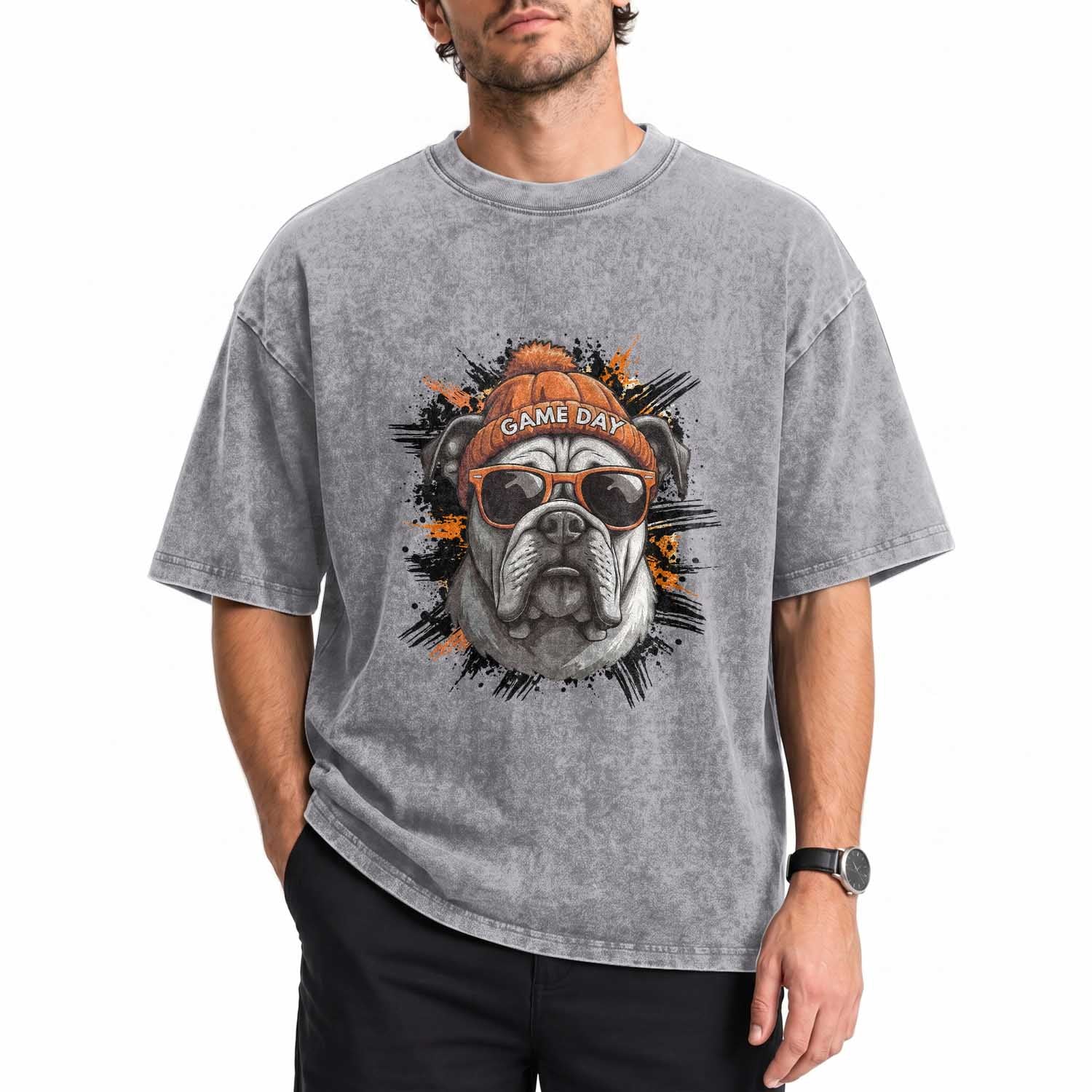 Bulldog Football Spirit Washed Cotton T-Shirt Game Day Dog Lover Gift