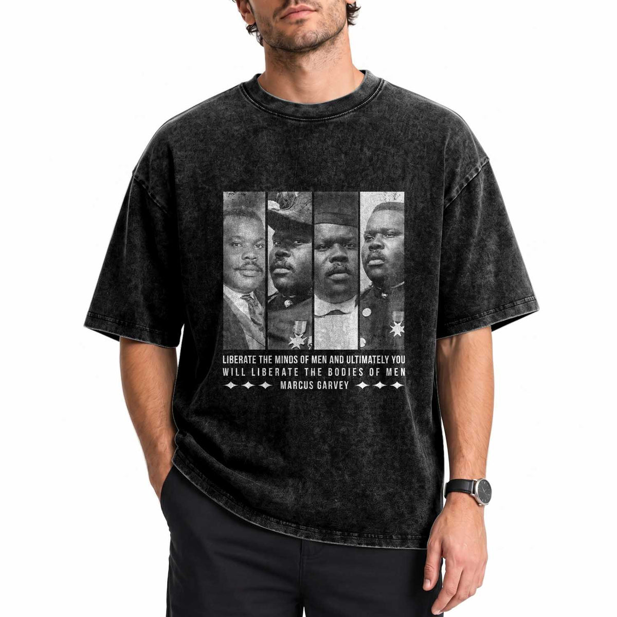 Marcus Garve Quote Washed Cotton T-Shirt Liberate The Minds Of Men