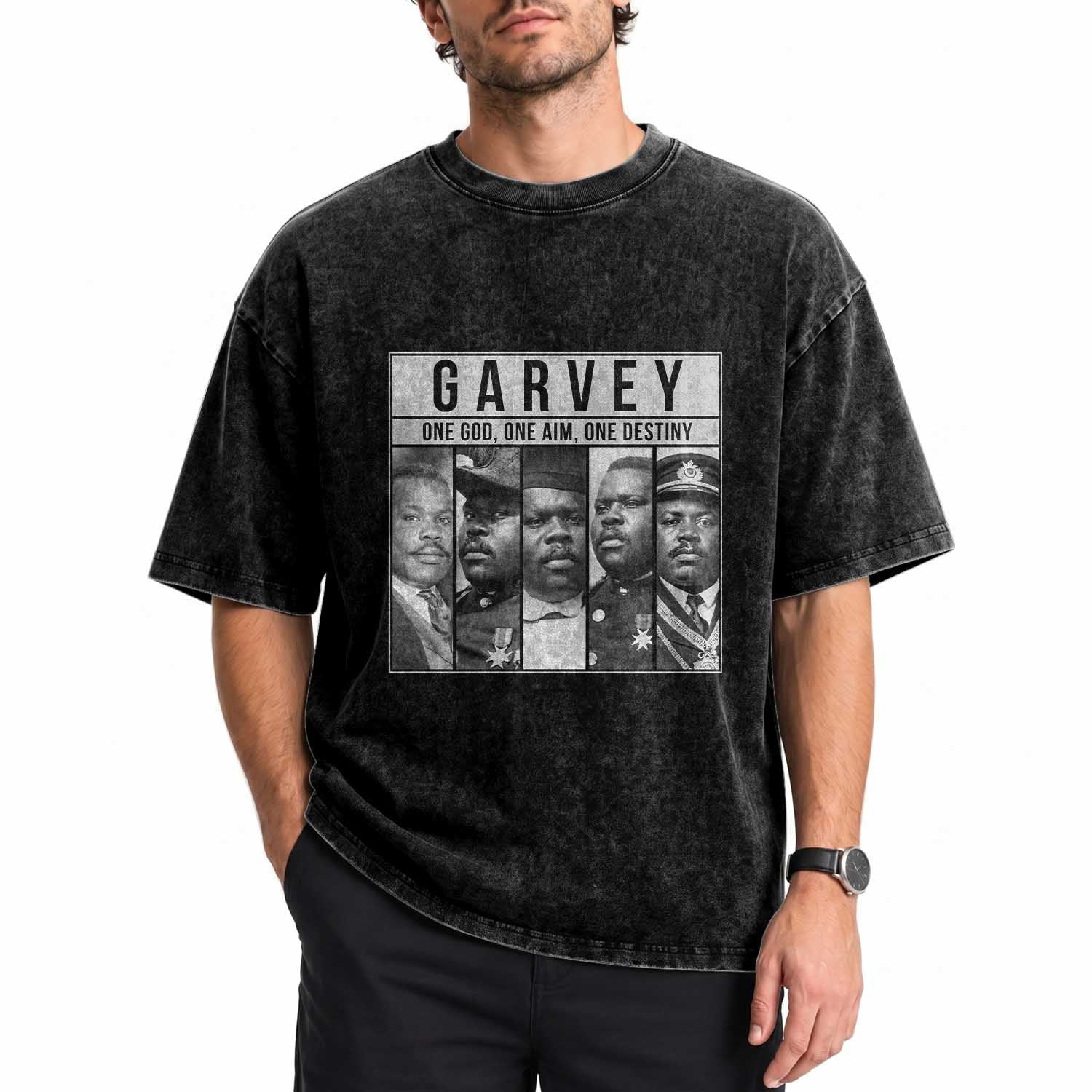 Marcus Garvey Quote Washed Cotton T-Shirt One God One Aim One Destiny