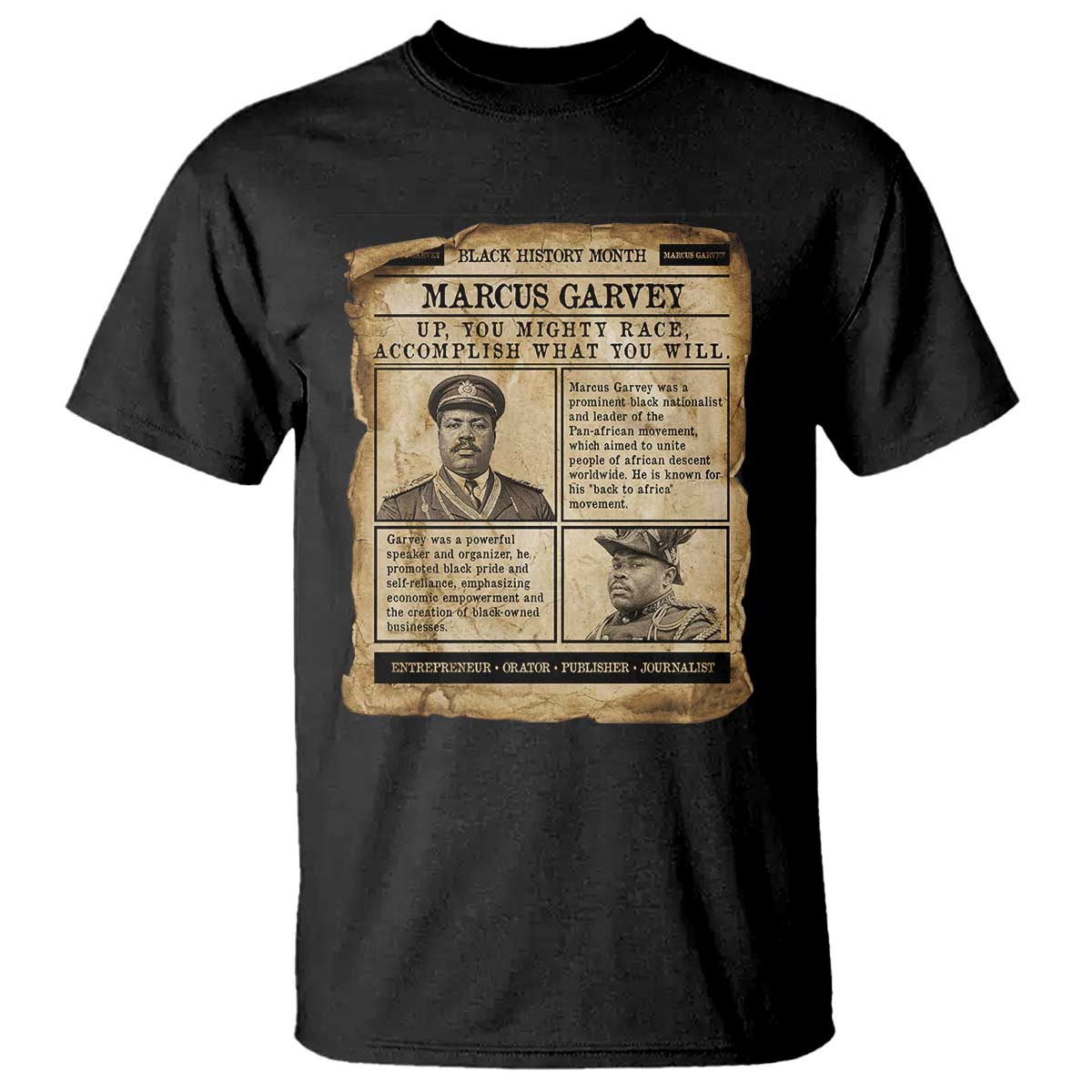 Vintage Newspaper Marcus Garvey T Shirt Up You Mighty Race Quote TS12 Black Print Your Wear