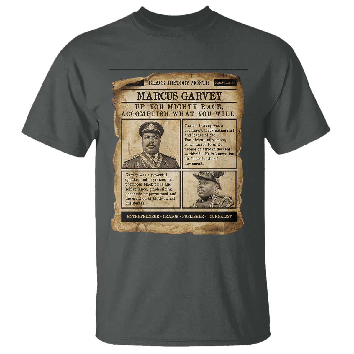 Vintage Newspaper Marcus Garvey T Shirt Up You Mighty Race Quote TS12 Dark Heather Print Your Wear