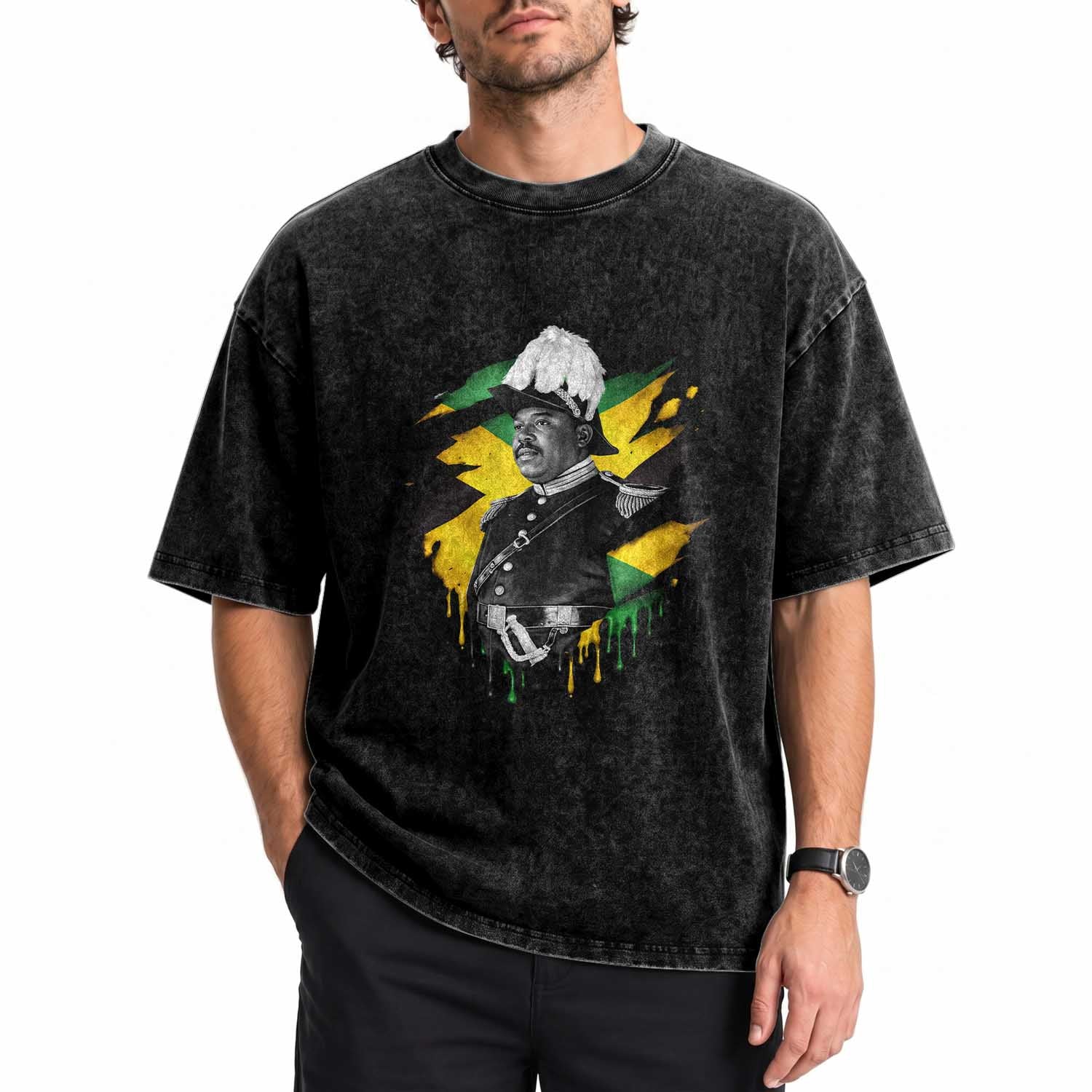 Marcus Garvey Jamaican National Hero Washed Cotton T-Shirt African American Heritage