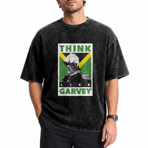 Pan Africanism Think Like Garvey Washed Cotton T-Shirt Marcus Garvey Jamaica Flag