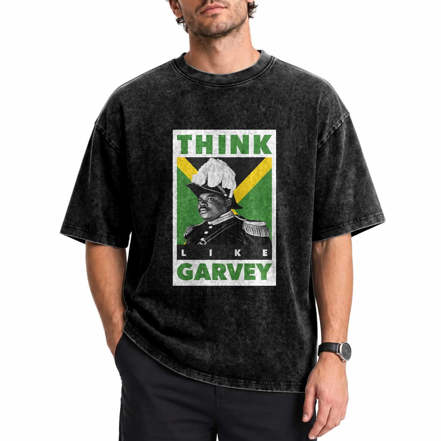 Pan Africanism Think Like Garvey Washed Cotton T-Shirt Marcus Garvey Jamaica Flag