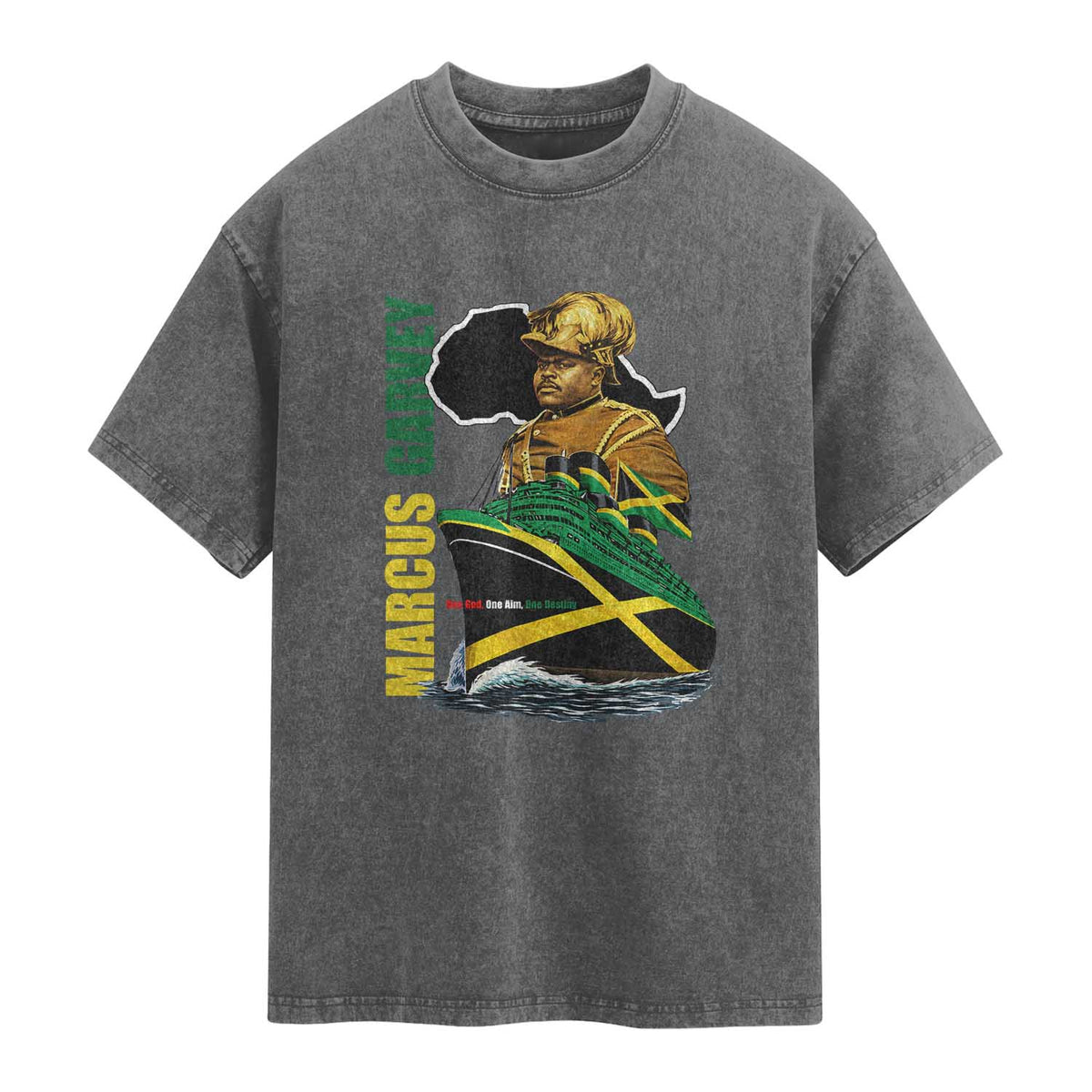 Marcus Garvey Jamaica Pride Washed Cotton T-Shirt One God One Aim One Destiny