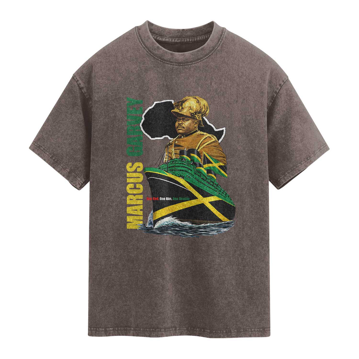 Marcus Garvey Jamaica Pride Washed Cotton T-Shirt One God One Aim One Destiny