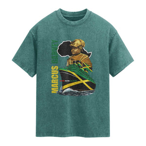 Marcus Garvey Jamaica Pride Washed Cotton T-Shirt One God One Aim One Destiny