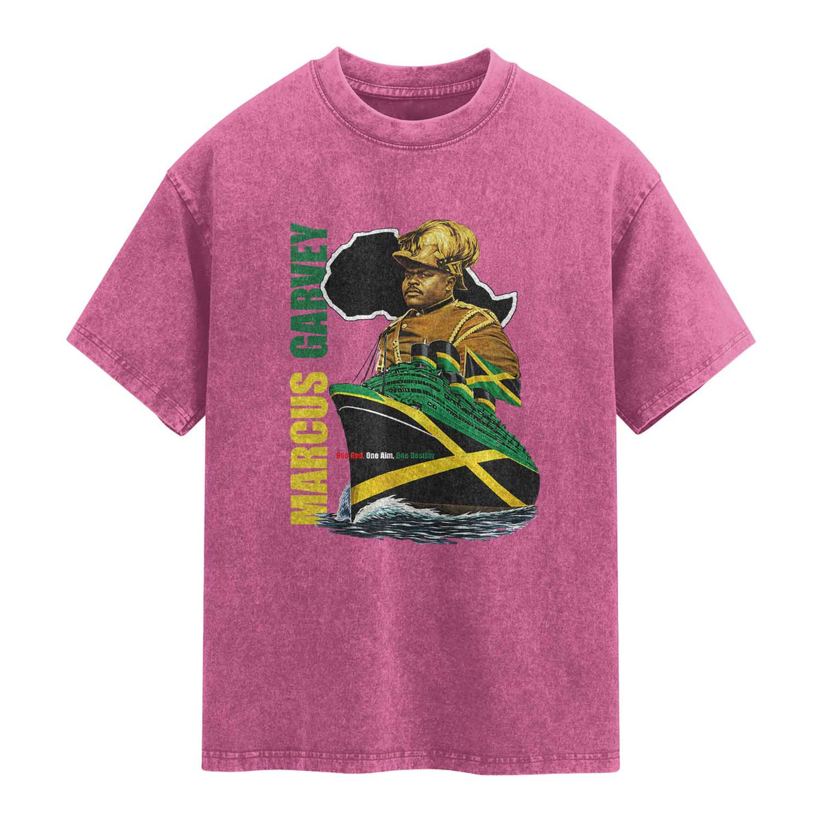 Marcus Garvey Jamaica Pride Washed Cotton T-Shirt One God One Aim One Destiny