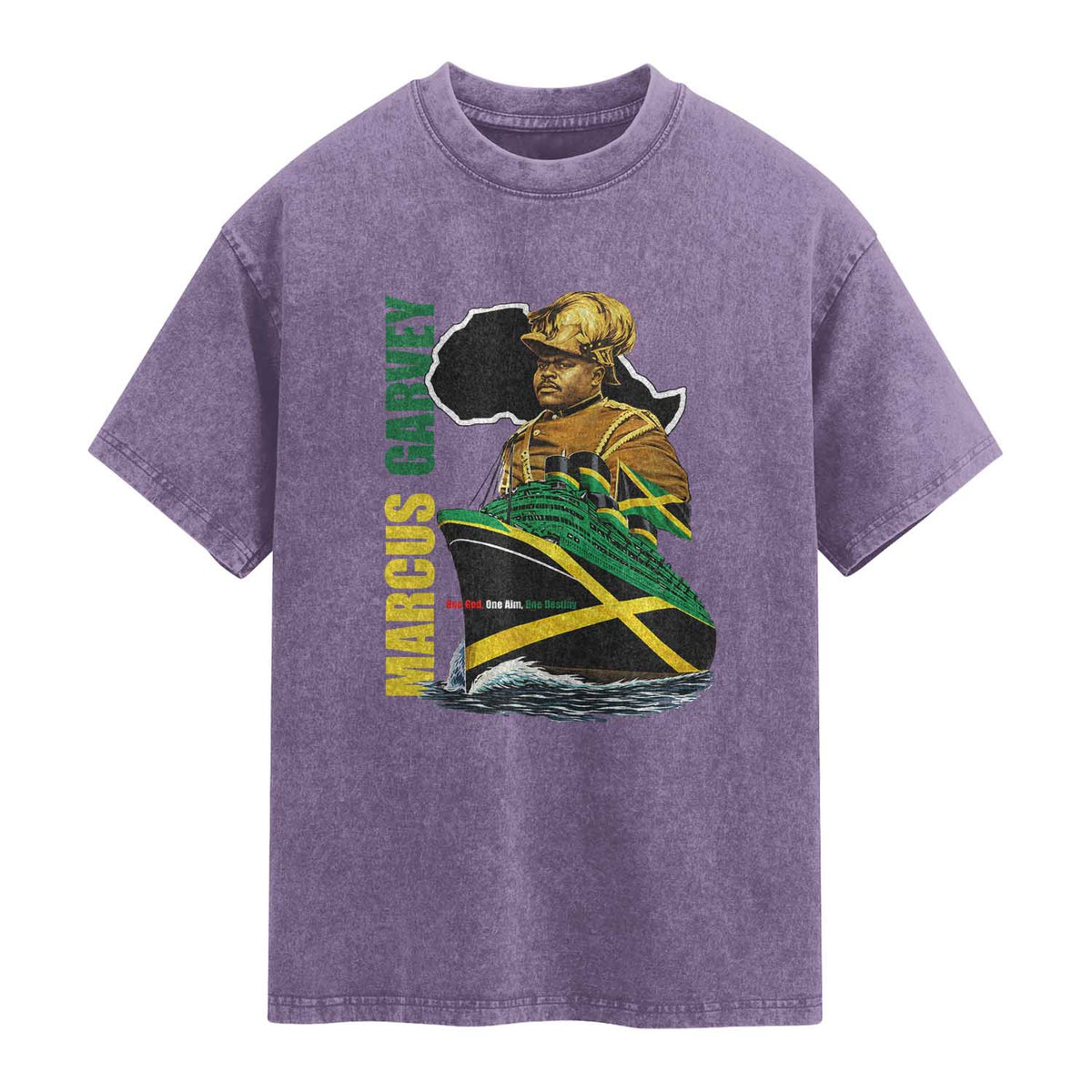 Marcus Garvey Jamaica Pride Washed Cotton T-Shirt One God One Aim One Destiny