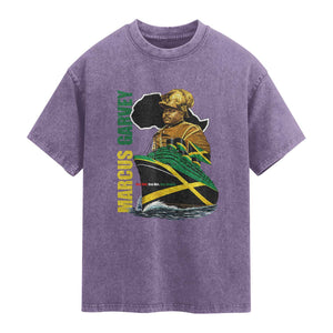Marcus Garvey Jamaica Pride Washed Cotton T-Shirt One God One Aim One Destiny
