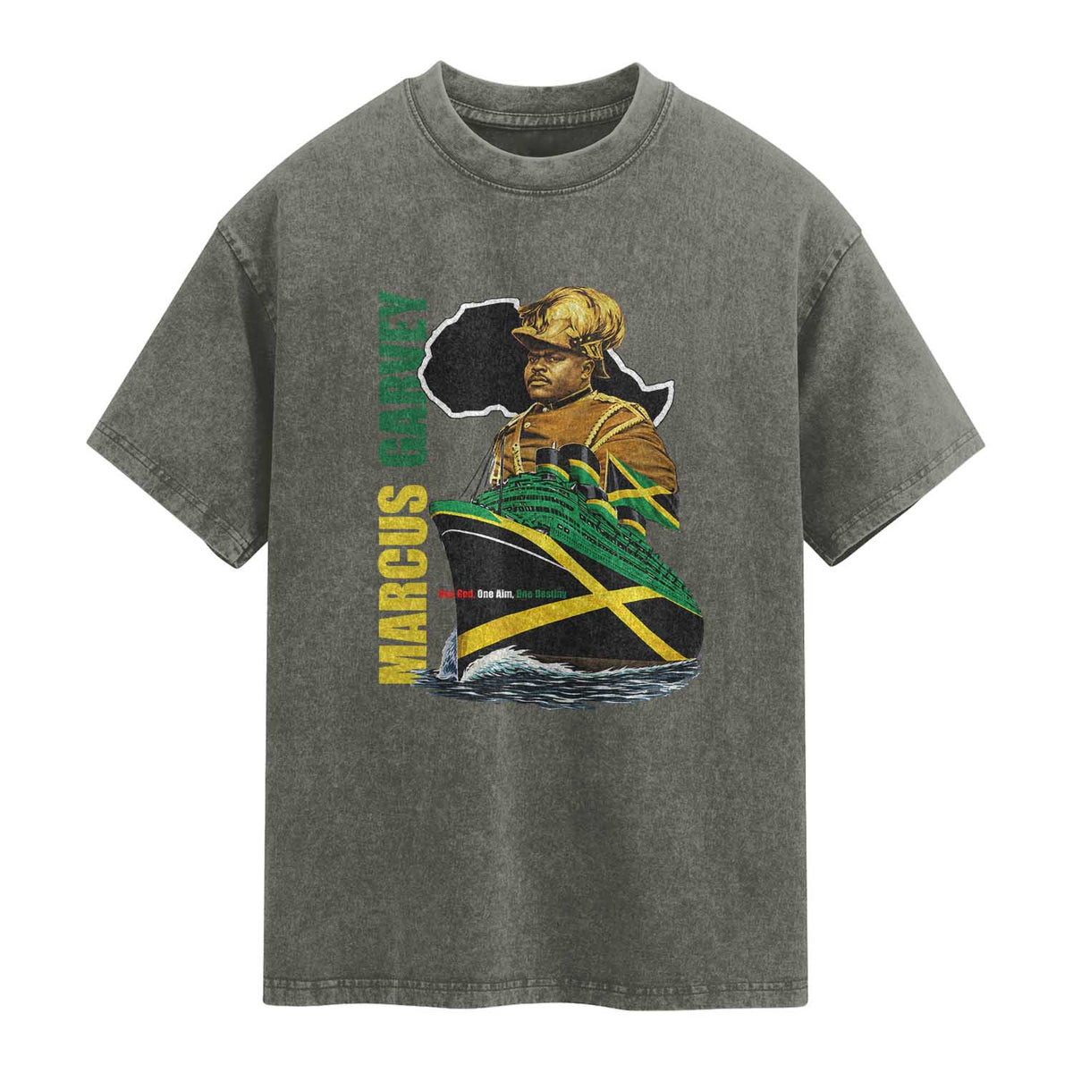 Marcus Garvey Jamaica Pride Washed Cotton T-Shirt One God One Aim One Destiny