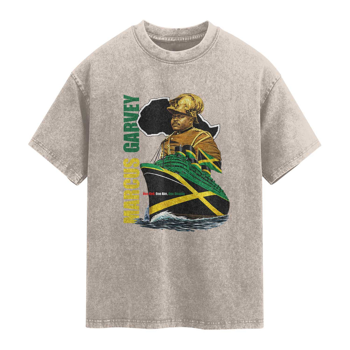 Marcus Garvey Jamaica Pride Washed Cotton T-Shirt One God One Aim One Destiny