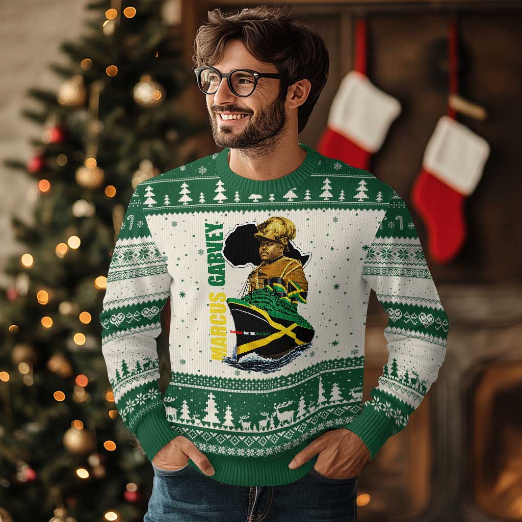 Marcus Garvey Jamaica Pride Ugly Christmas Sweater One God One Aim One Destiny TS12 Beige Green Print Your Wear
