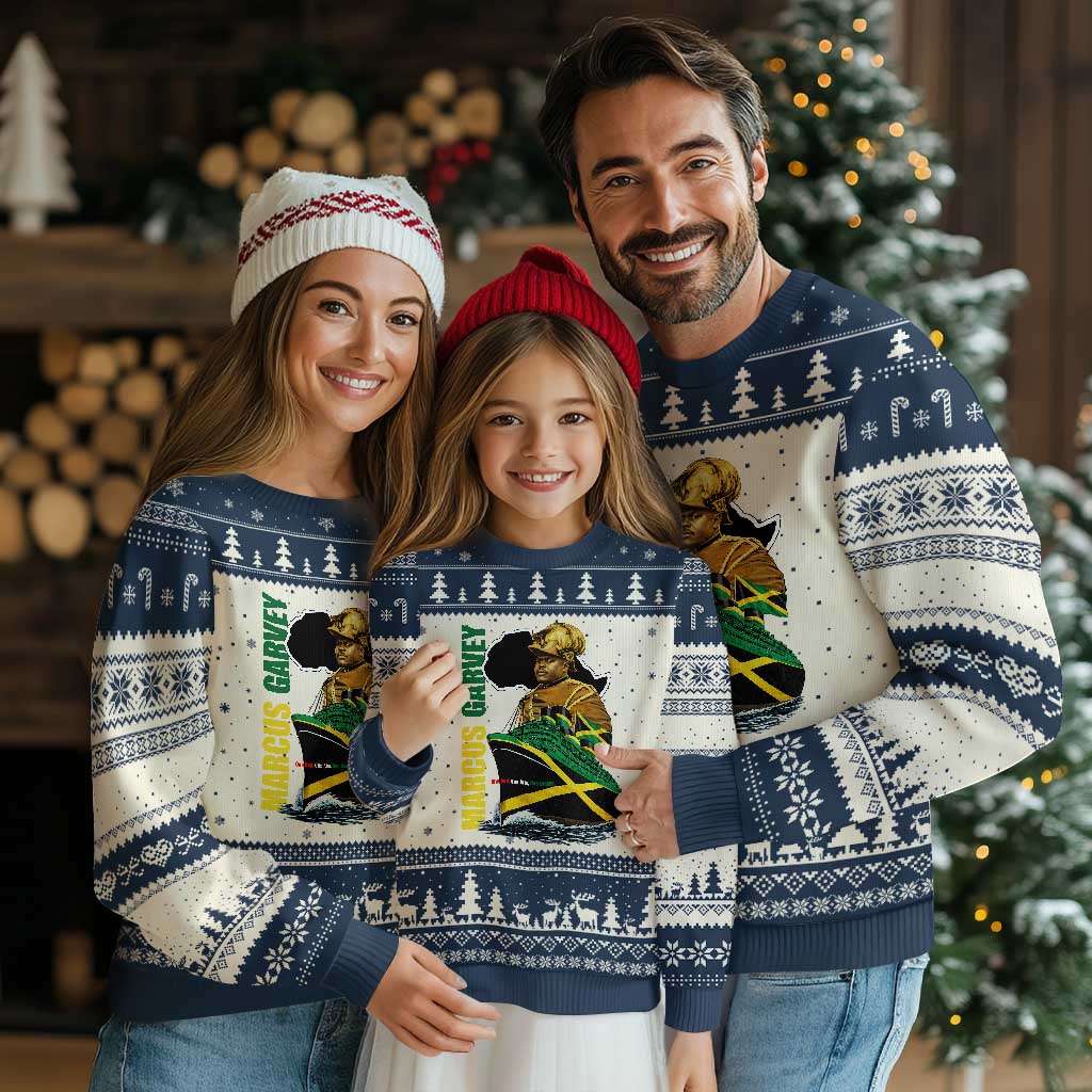 Marcus Garvey Jamaica Pride Ugly Christmas Sweater One God One Aim One Destiny TS12 Beige Navy Print Your Wear