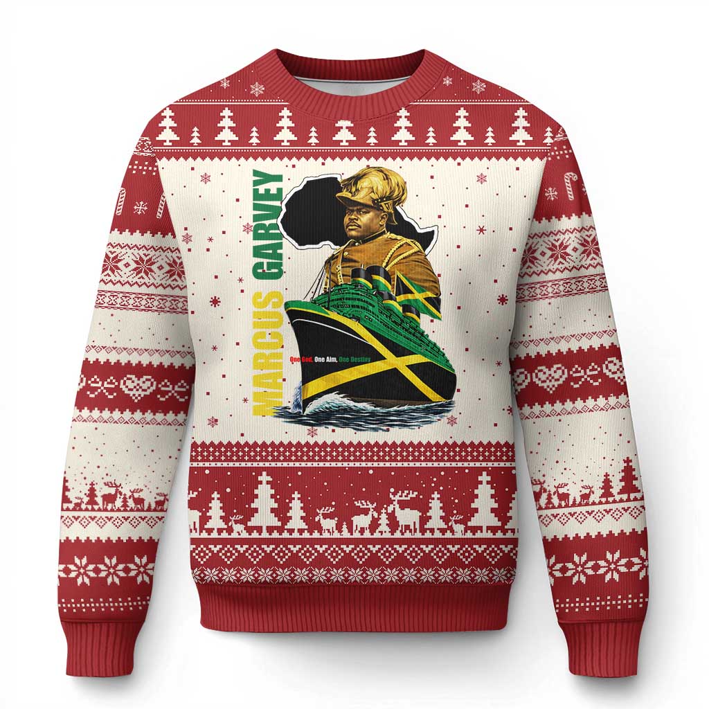Marcus Garvey Jamaica Pride Ugly Christmas Sweater One God One Aim One Destiny TS12 Beige Red Print Your Wear