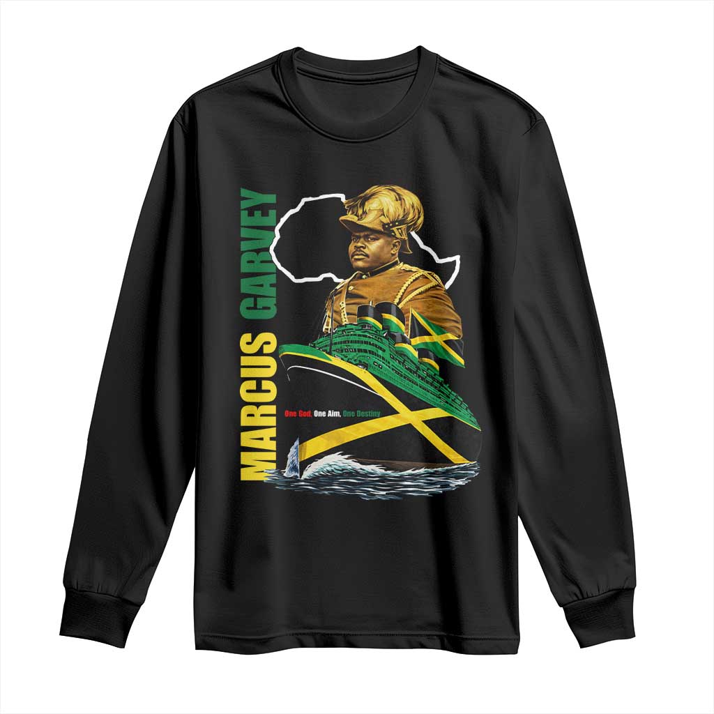 Marcus Garvey Jamaica Pride Long Sleeve Shirt One God One Aim One Destiny TS12 Black Print Your Wear