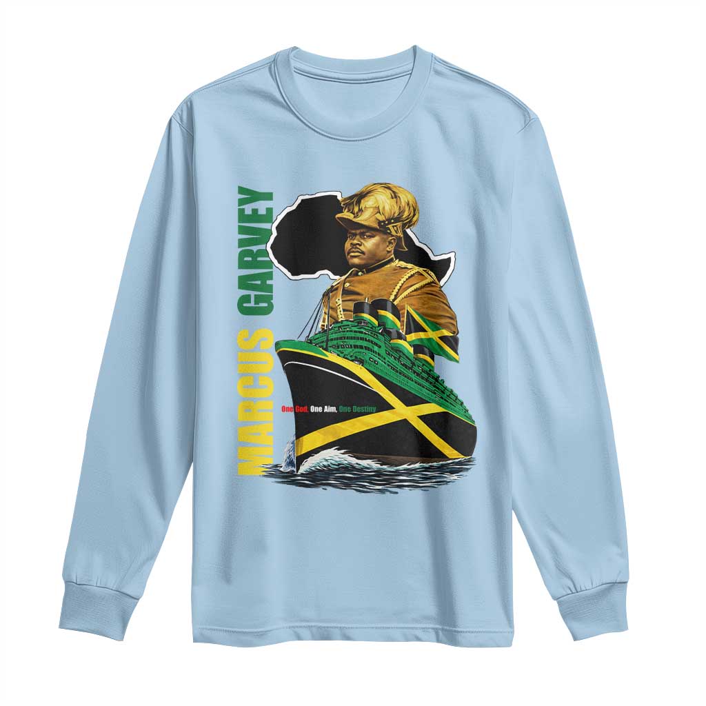Marcus Garvey Jamaica Pride Long Sleeve Shirt One God One Aim One Destiny TS12 Light Blue Print Your Wear