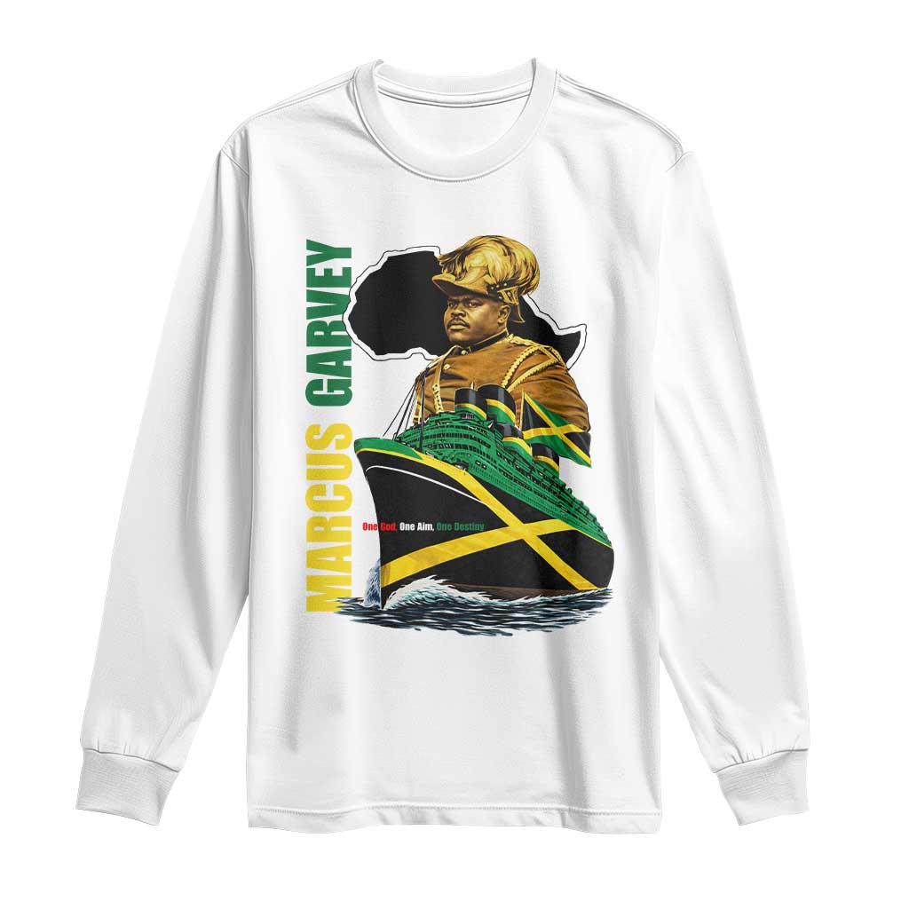 Marcus Garvey Jamaica Pride Long Sleeve Shirt One God One Aim One Destiny TS12 White Print Your Wear