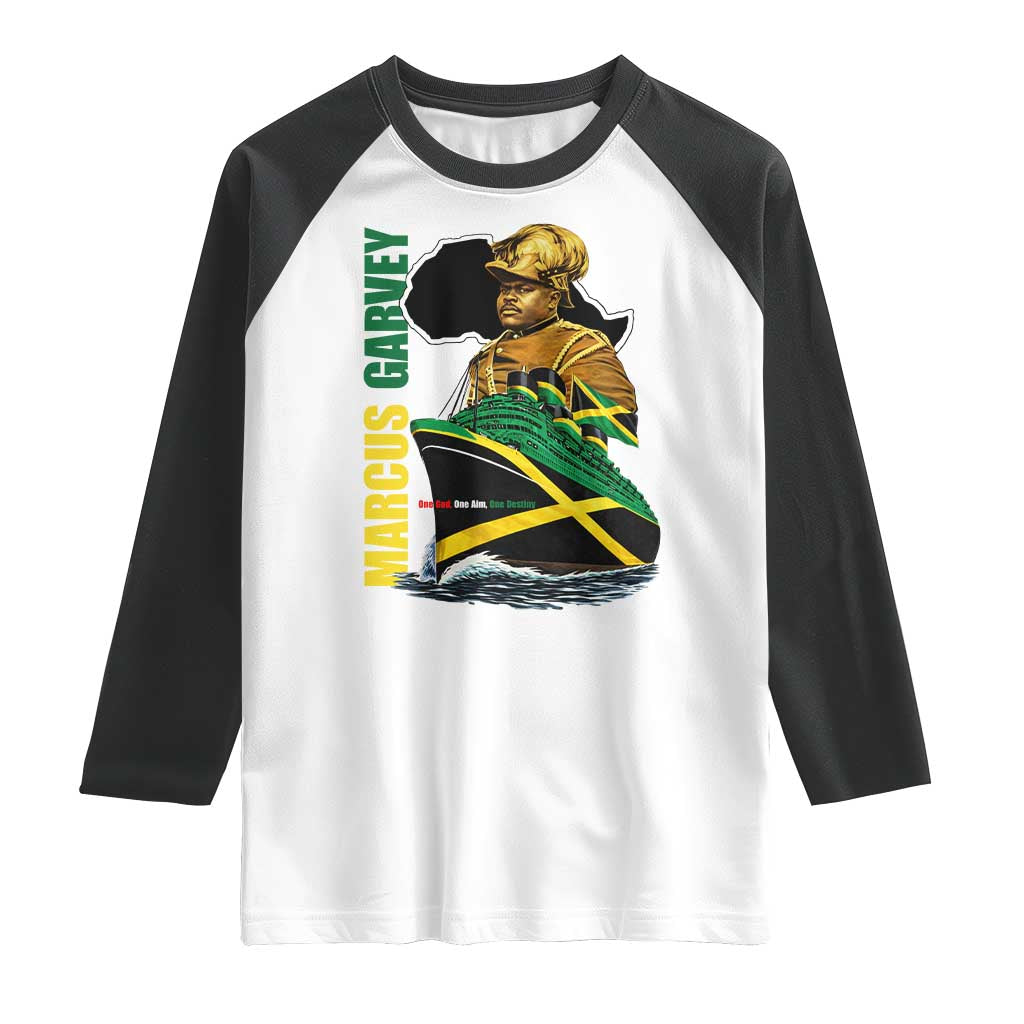 Marcus Garvey Jamaica Pride Raglan Shirt One God One Aim One Destiny TS12 White Black Print Your Wear