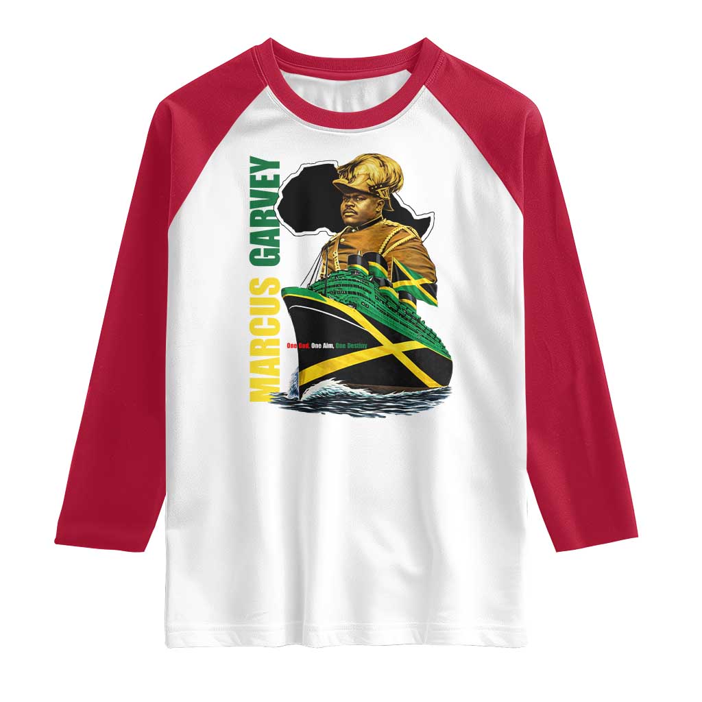 Marcus Garvey Jamaica Pride Raglan Shirt One God One Aim One Destiny TS12 White Red Print Your Wear