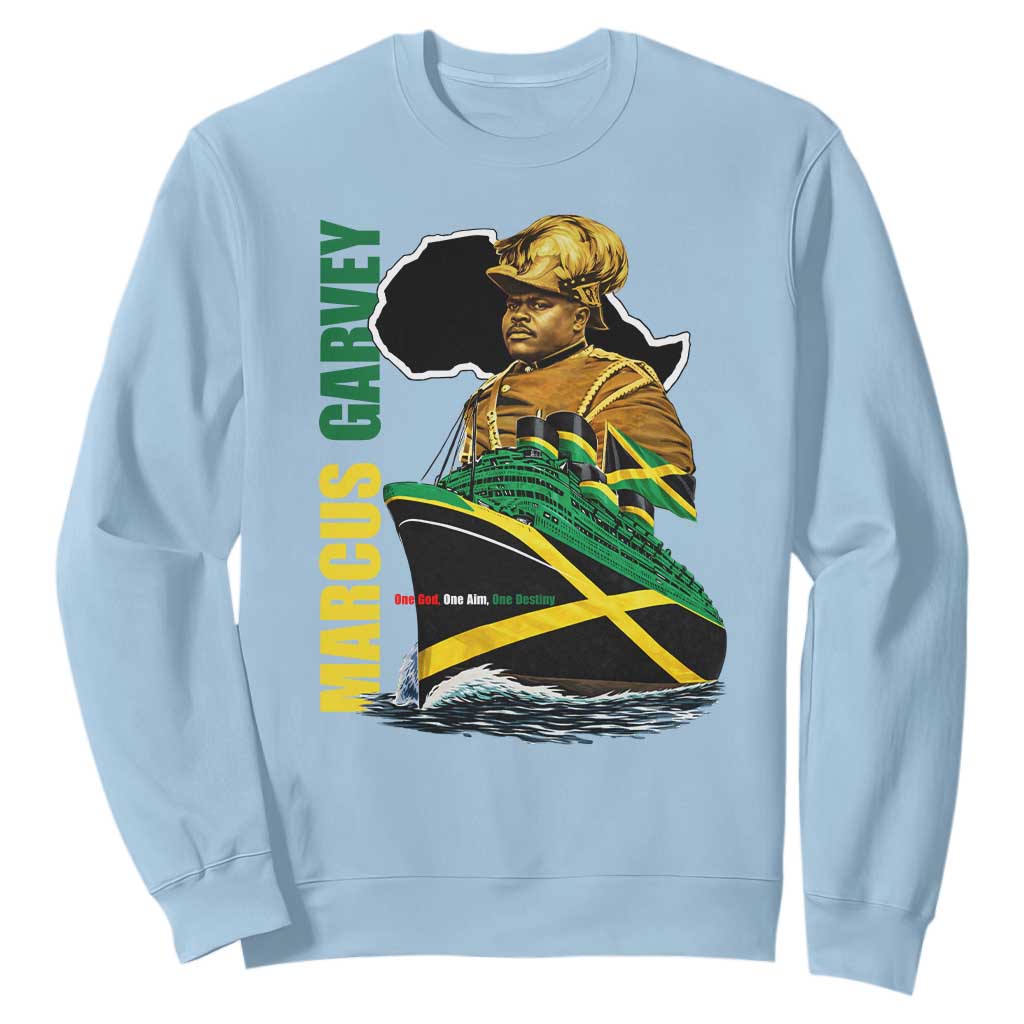 Marcus Garvey Jamaica Pride Sweatshirt One God One Aim One Destiny TS12 Light Blue Print Your Wear