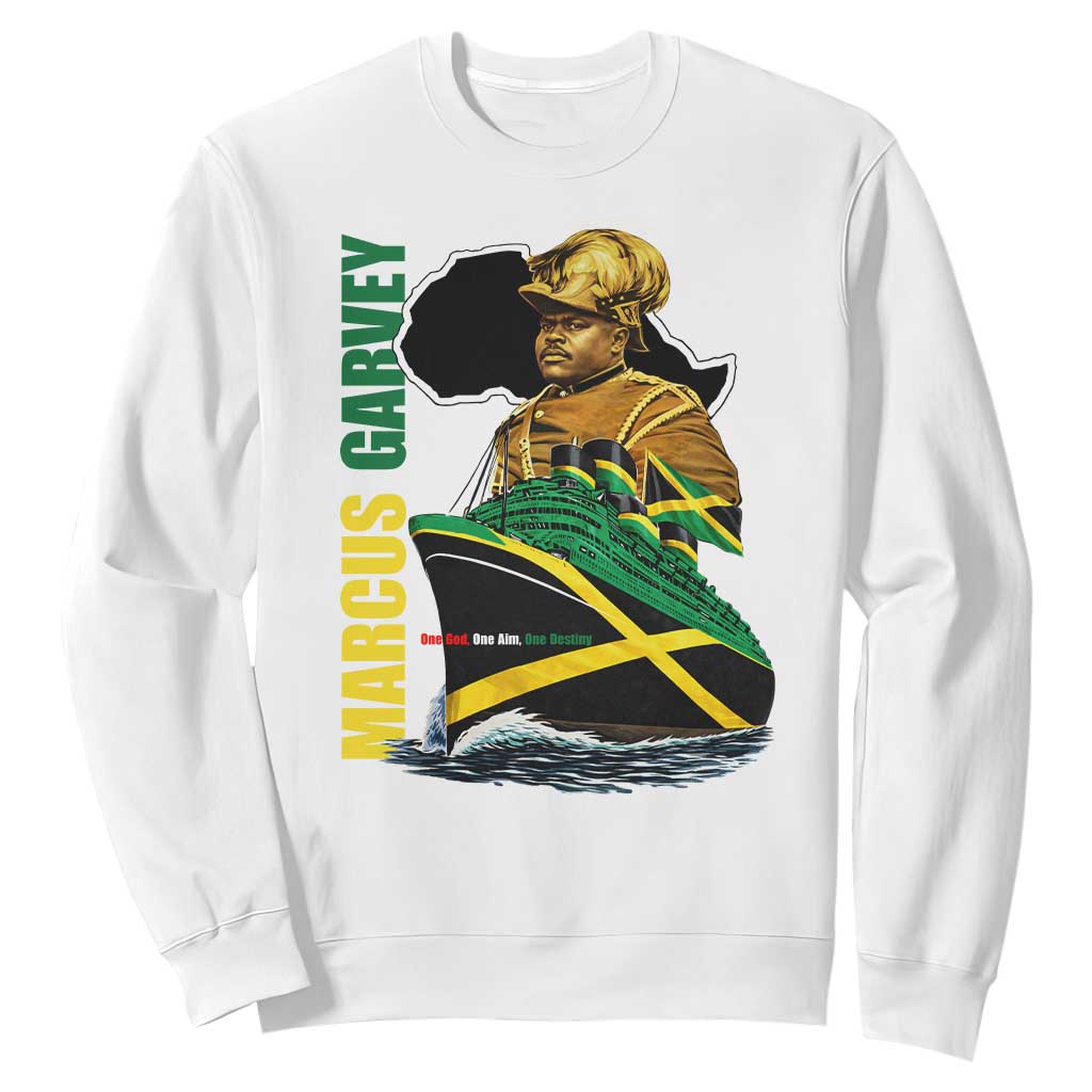 Marcus Garvey Jamaica Pride Sweatshirt One God One Aim One Destiny TS12 White Print Your Wear