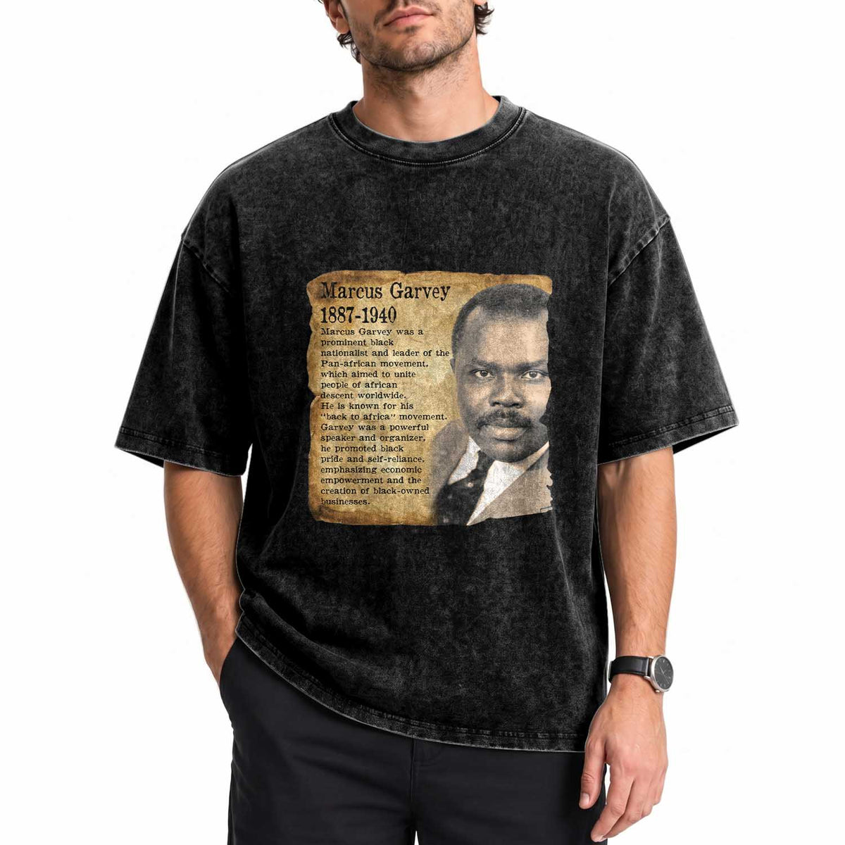 Marcus Garvey Washed Cotton T-Shirt Strong Black History Leader