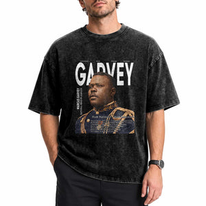 Vintage Black History Hero Marcus Garvey Washed Cotton T-Shirt Black Pride
