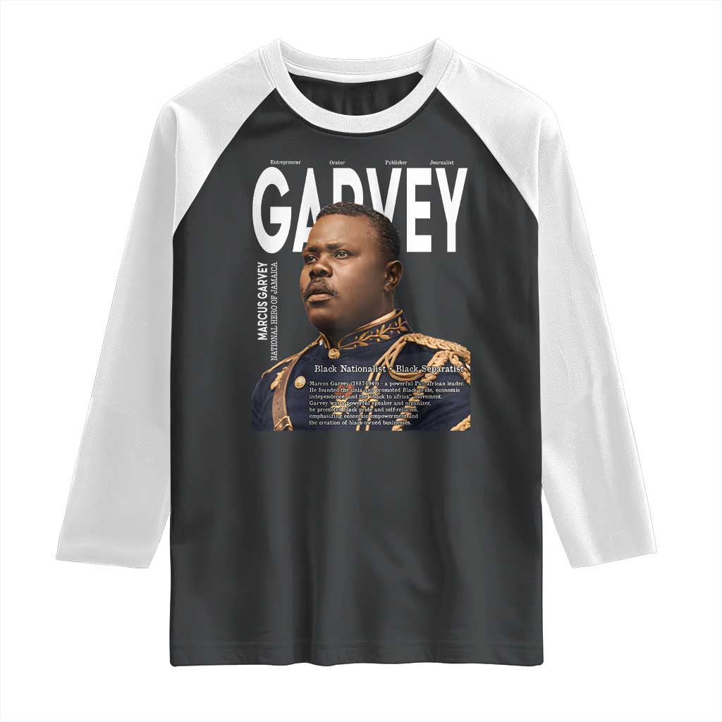 Vintage Black History Hero Marcus Garvey Raglan Shirt Black Pride TS12 Black White Print Your Wear